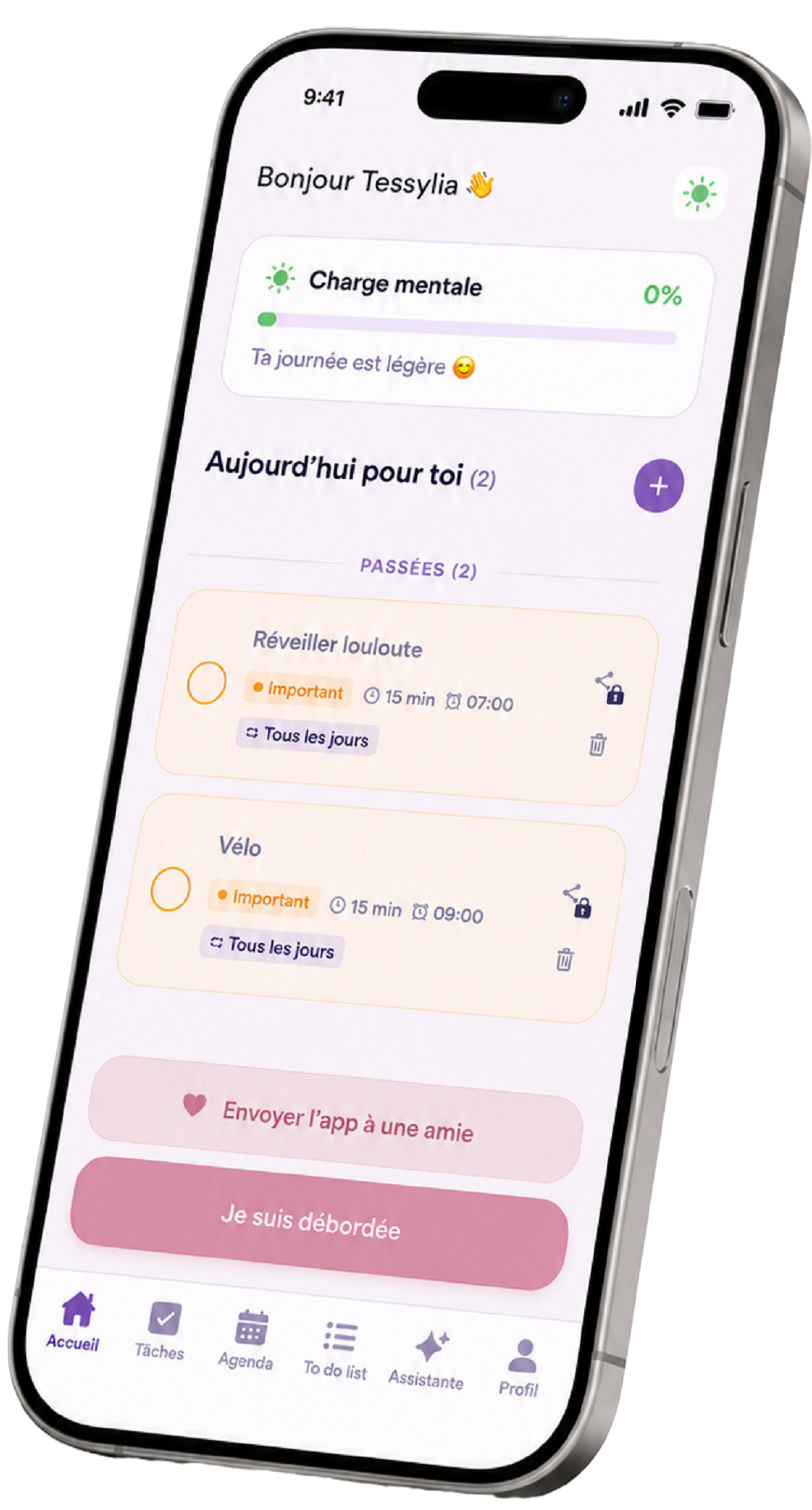 Écran d'accueil de l'application Flowzya